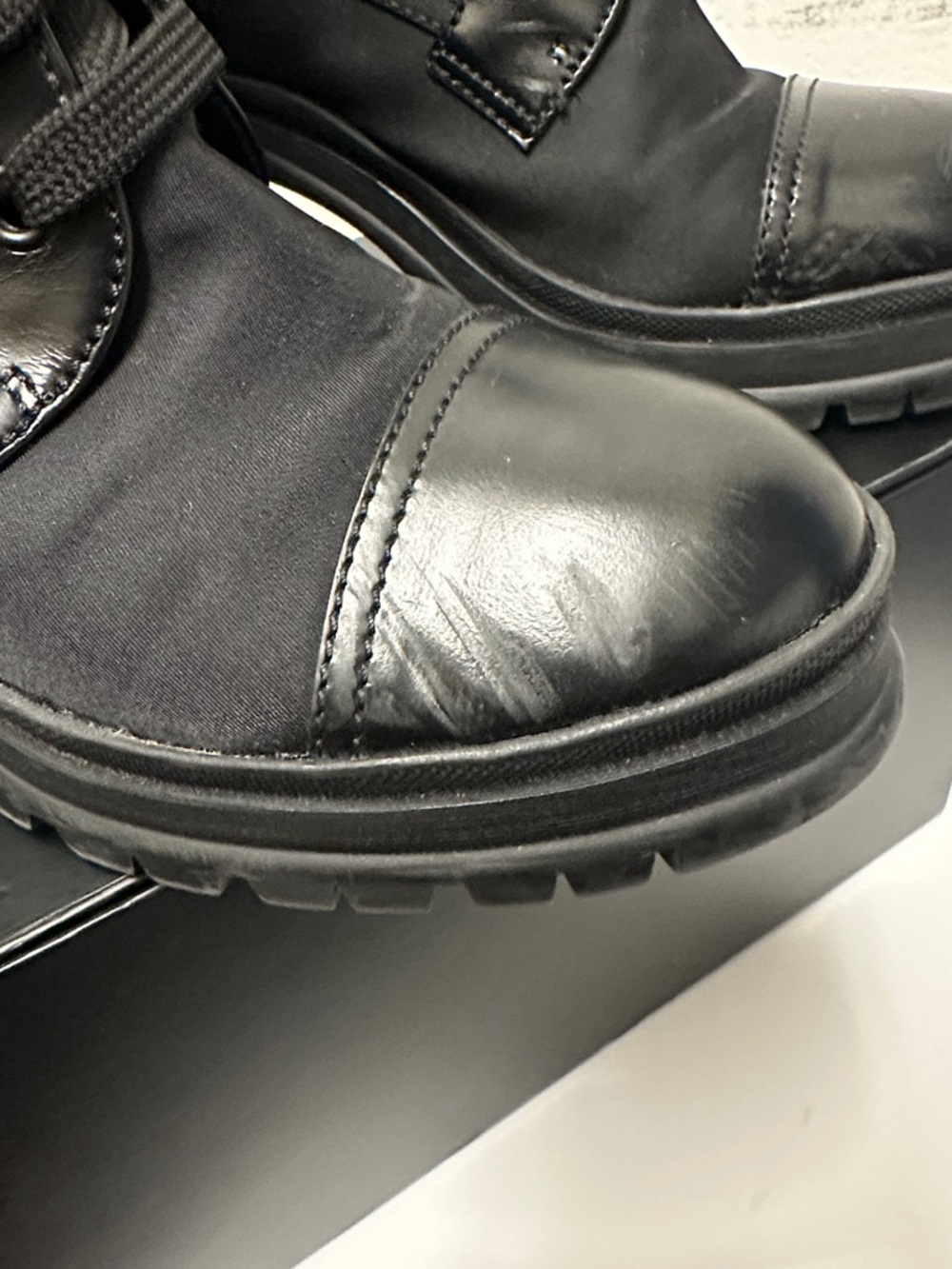 Prada Re-Nylon & Leather Booties Black Lace-Up Platform Ankle Boots, Women (8.5) - Picture 15 of 16